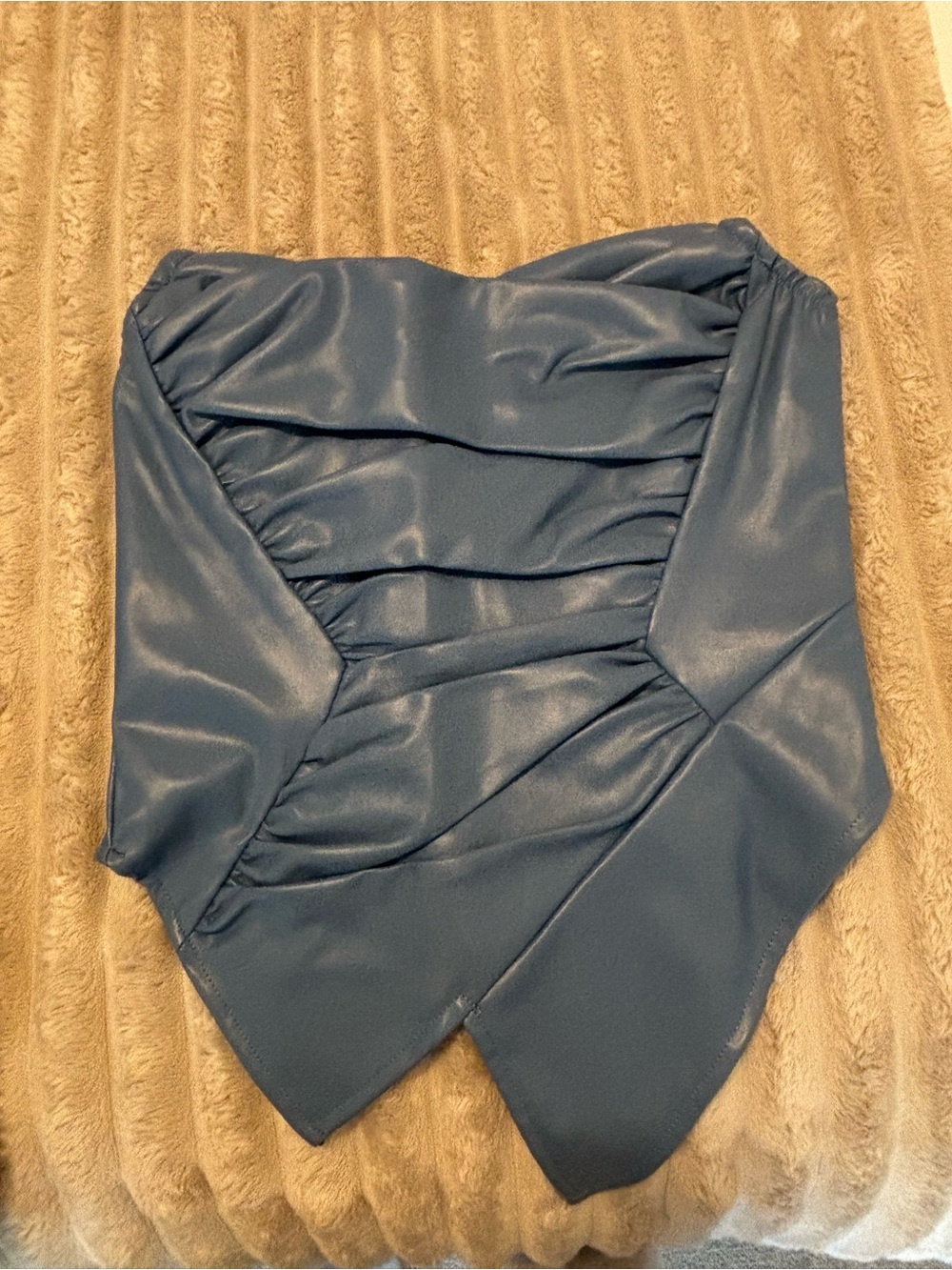 PrettyLittleThing Navy Blue Asymmetrical Strapless Top